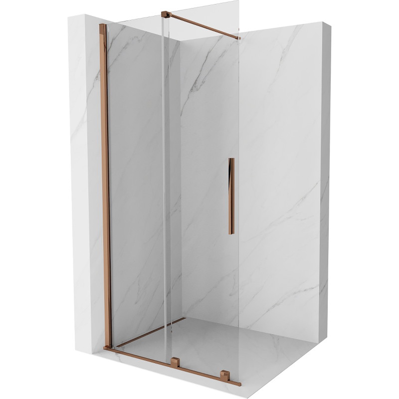 Mexen Velar ścianka prysznicowa rozsuwana Walk-in 75 x 200 cm, transparent 8 mm, różowe złoto - 871-075-000-03-60