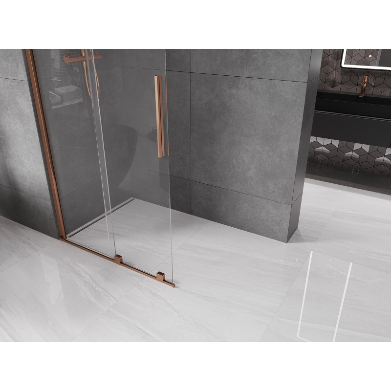 Mexen Velar ścianka prysznicowa rozsuwana Walk-in 100 x 200 cm, transparent 8 mm, różowe złoto - 871-100-000-03-60