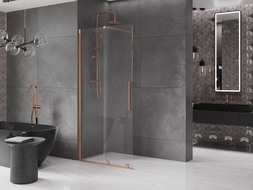 Mexen Velar Klizni tuš zid Walk-in 75 x 200 cm, prozirni 8 mm, brušena bakar - 871-075-000-03-65