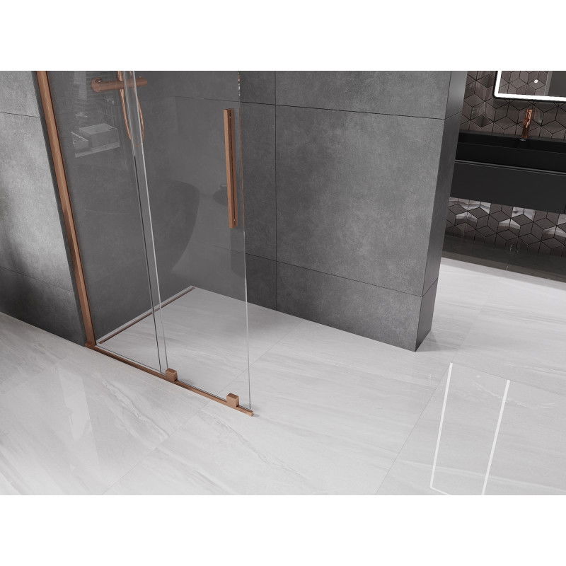 Mexen Velar sliding shower wall Walk-in 110 x 200 cm, transparent 8 mm, brushed copper - 871-110-000-03-65