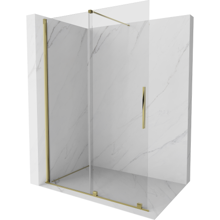 Mexen Velar mampara de ducha corredera Walk-in 130 x 200 cm, transparente 8 mm, dorada - 871-130-000-03-50