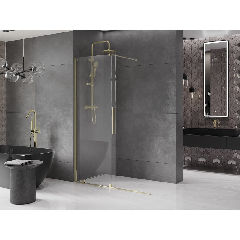 Mexen Velar ścianka prysznicowa rozsuwana Walk-in 130 x 200 cm, transparent 8 mm, złota - 871-130-000-03-50