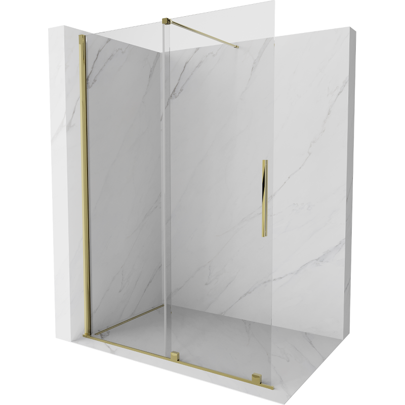 Mexen Velar Skjutbar duschvägg Walk-in 160 x 200 cm, transparent 8 mm, guld - 871-160-000-03-50