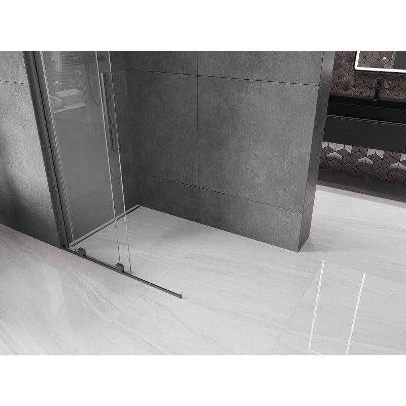Mexen Velar parete doccia scorrevole Walk-in 110 x 200cm, trasparente 8 mm, grigio canna di fucile spazzolato