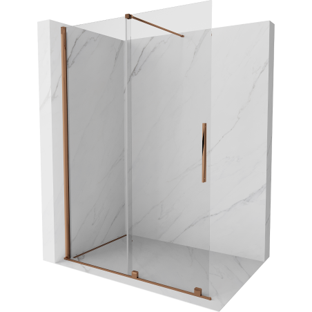 Mexen Velar ścianka prysznicowa rozsuwana Walk-in 130 x 200 cm, transparent 8 mm, różowe złoto - 871-130-000-03-60