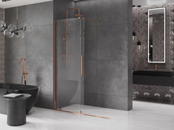 Mexen Velar ścianka prysznicowa rozsuwana Walk-in 130 x 200 cm, transparent 8 mm, różowe złoto - 871-130-000-03-60