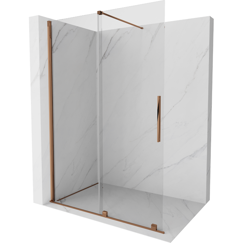 Mexen Velar ścianka prysznicowa rozsuwana Walk-in 140 x 200 cm, transparent 8 mm, różowe złoto - 871-140-000-03-60