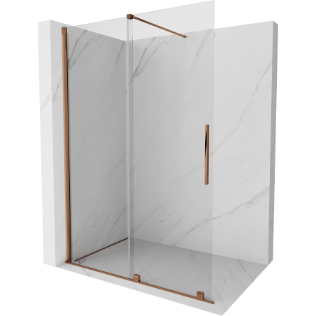 Mexen Velar ścianka prysznicowa rozsuwana Walk-in 140 x 200 cm, transparent 8 mm, różowe złoto - 871-140-000-03-60