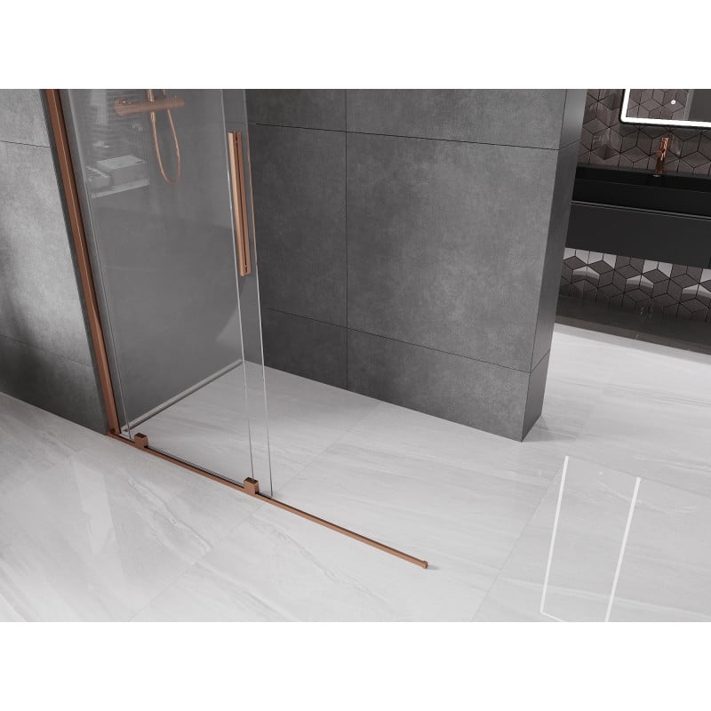 Mexen Velar ścianka prysznicowa rozsuwana Walk-in 140 x 200 cm, transparent 8 mm, różowe złoto - 871-140-000-03-60