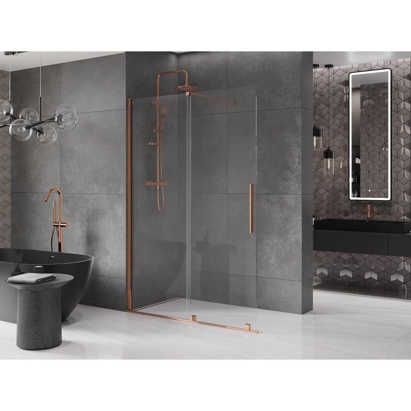 Mexen Velar ścianka prysznicowa rozsuwana Walk-in 140 x 200 cm, transparent 8 mm, różowe złoto - 871-140-000-03-60