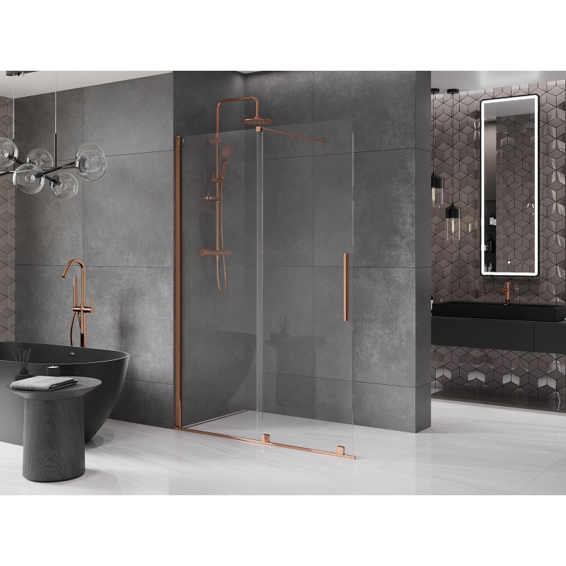 Mexen Velar ścianka prysznicowa rozsuwana Walk-in 150 x 200 cm, transparent 8 mm, różowe złoto - 871-150-000-03-60
