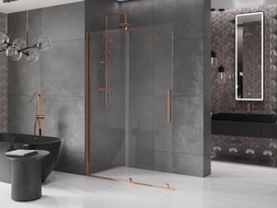 Mexen Velar ścianka prysznicowa rozsuwana Walk-in 150 x 200 cm, transparent 8 mm, różowe złoto - 871-150-000-03-60
