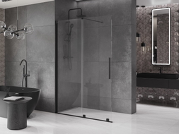 Mexen Velar Schiebetür-Duschwand Walk-in 150 x 200 cm, transparent 8 mm, schwarz - 871-150-000-03-70