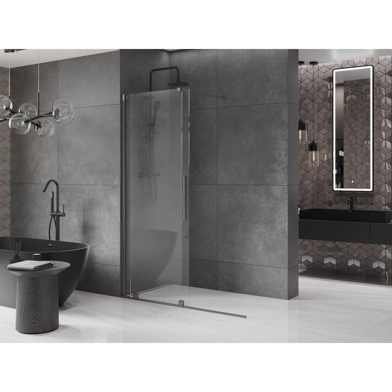 Mexen Velar sliding Walk-in shower wall 140 x 200 cm, transparent 8 mm, brushed gun gray - 871-140-000-03-66