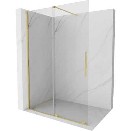 Mexen Velar Schiebbare Walk-in-Duschwand 140 x 200 cm, transparent 8 mm, gebürstetes Gold - 871-140-000-03-55
