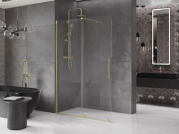 Mexen Velar klizni zid klizni Walk-in 150 x 200 cm, transparentan 8 mm, zlatni brušeni - 871-150-000-03-55