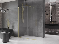Mexen Velar ścianka prysznicowa rozsuwana Walk-in 150 x 200 cm, transparent 8 mm, złota szczotkowana - 871-150-000-03-55