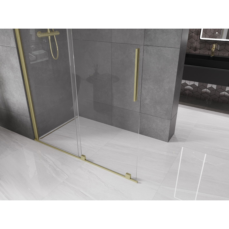 Mexen Velar Schiebeduschwand Walk-in 160 x 200 cm, transparent 8 mm, gebürstetes Gold - 871-160-000-03-55