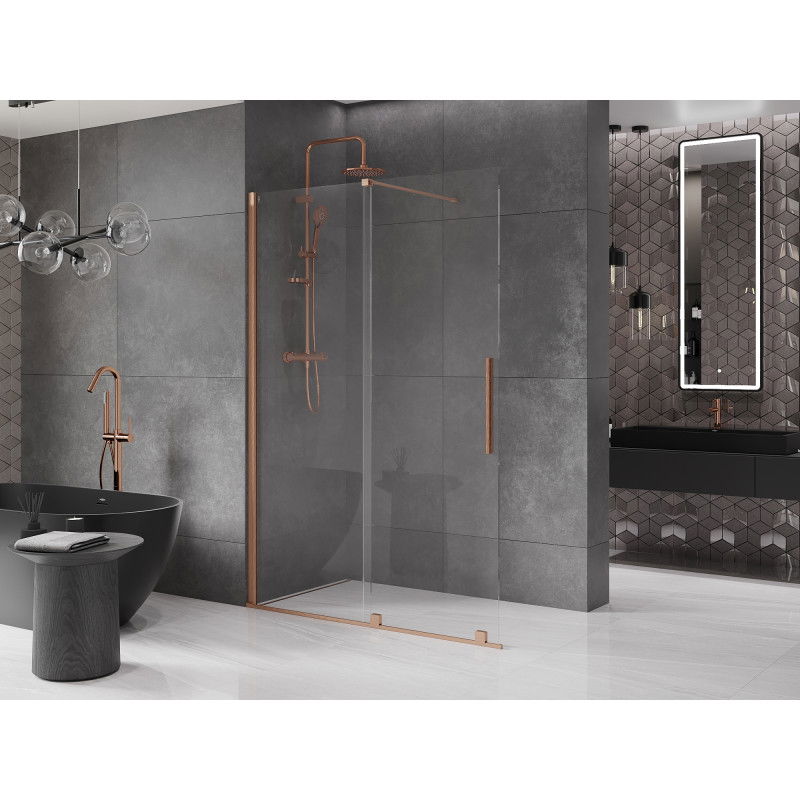 Mexen Velar Walk-in Duschwand verschiebbar 130 x 200 cm, transparent 8 mm, gebürstetes Kupfer - 871-130-000-03-65