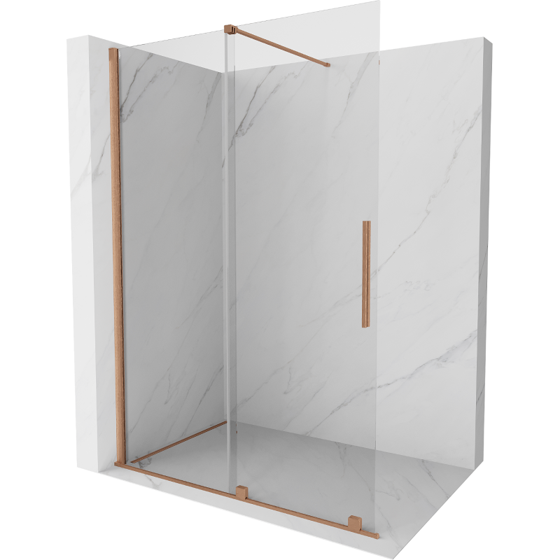 Mexen Velar Duschwand verschiebbar Walk-in 160 x 200 cm, transparent 8 mm, gebürstetes Kupfer - 871-160-000-03-65