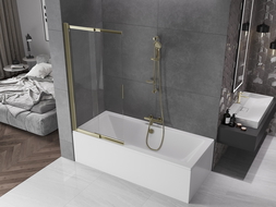 Mexen Fox 2-delige verschuifbare badwand 85 x 150 cm, transparant, goud - 891-085-002-50-00
