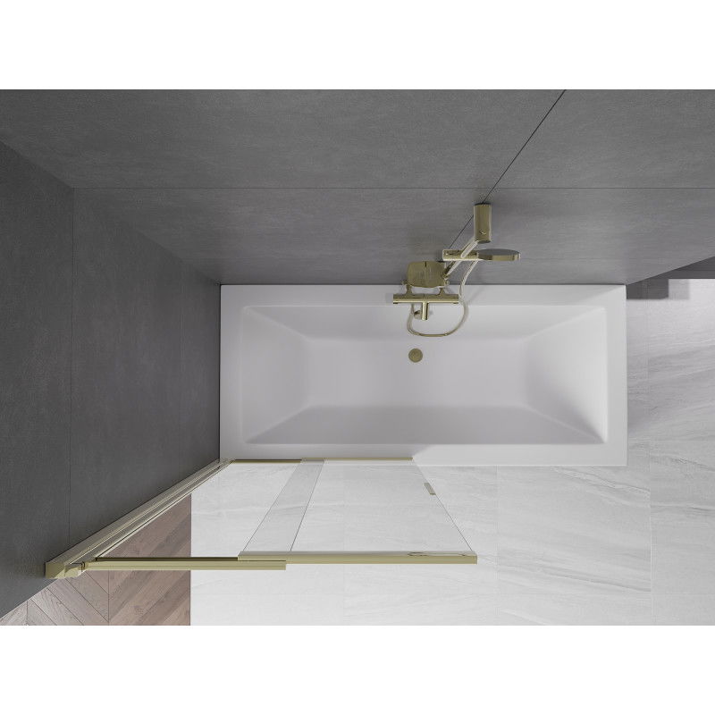 Mexen Fox paratia per vasca da bagno a 2 ante scorrevoli 85 x 150 cm, trasparente, dorato - 891-085-002-50-00