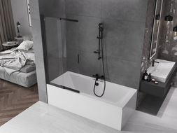 Mexen Fox 2-delige verschuifbare badwand 85 x 150 cm, transparant, zwart - 891-085-002-70-00