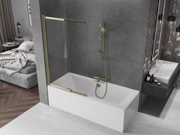 Mexen Fox badwand scherm 2-delig schuifbaar 100 x 150 cm, transparant, goud - 891-100-002-50-00