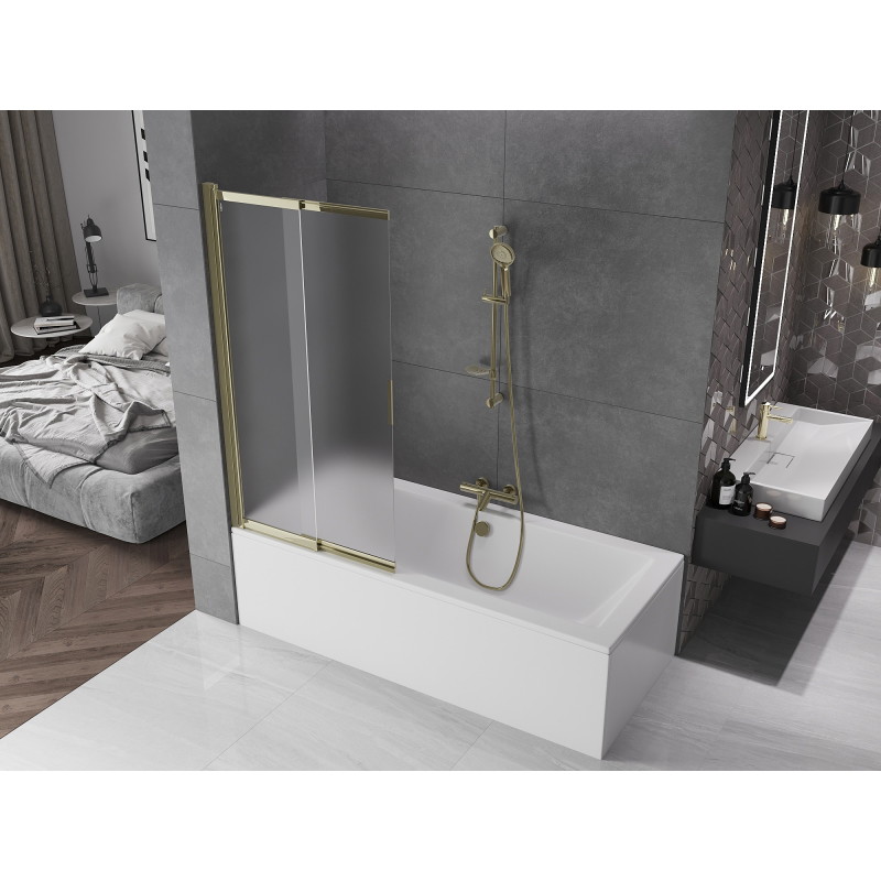 Mexen Fox 2-flügelige Schiebewannenabtrennung 85 x 150 cm, mattiert, golden - 891-085-002-50-30