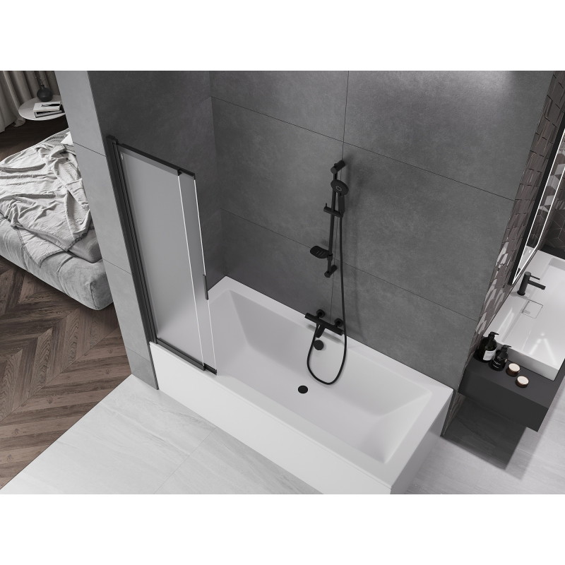 Mexen Fox 2-delige verschuifbare badwand 85 x 150 cm, matglas, zwart - 891-085-002-70-30
