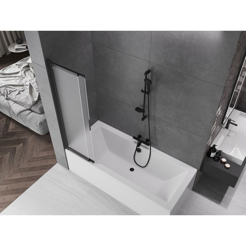 Mexen Fox Shower Screen 2-wing Sliding 85 x 150 cm, Frosted, Black - 891-085-002-70-30