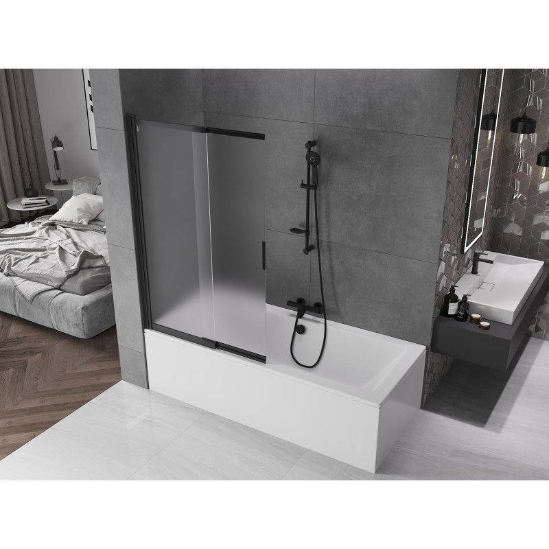 Mexen Fox paravento per vasca da bagno scorrevole a 2 pannelli 100 x 150 cm, satinato, nero - 891-100-002-70-30