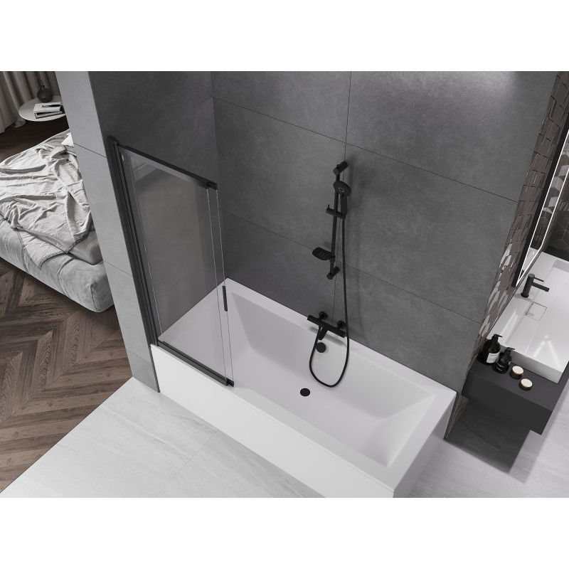 Mexen Fox painel de banheira deslizante de 2 folhas 120 x 150 cm, transparente, preto - 891-120-002-70-00
