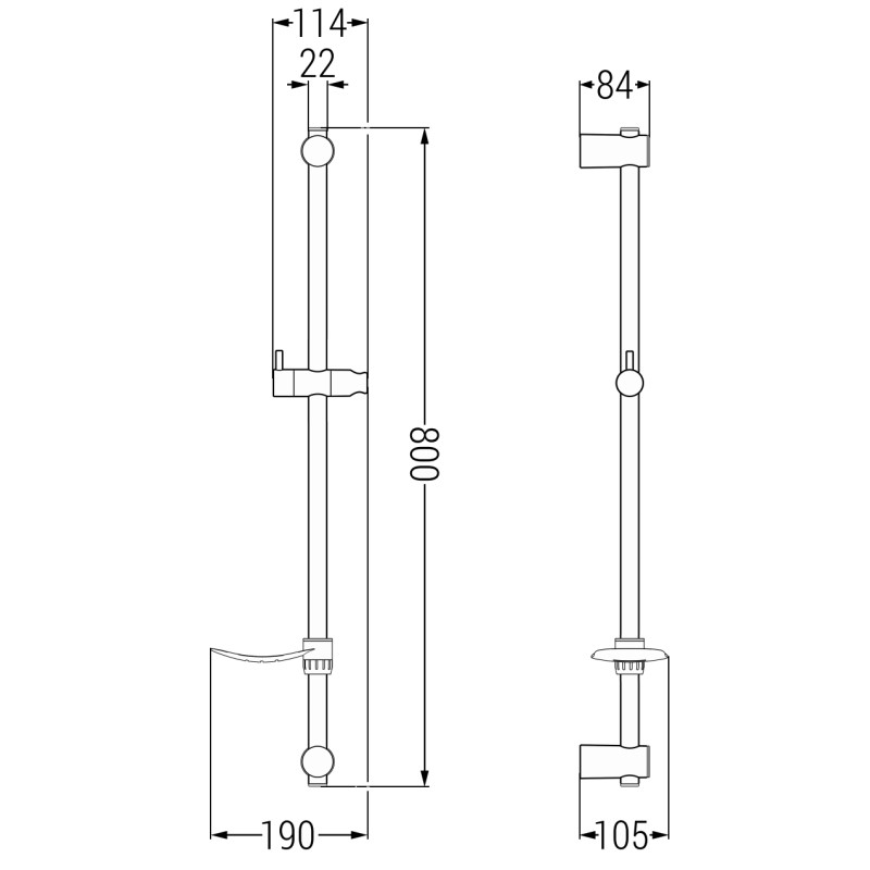 Mexen DF Duschstange mit Seifenschale 80 cm, Gun Gray gebürstet - 79382-66