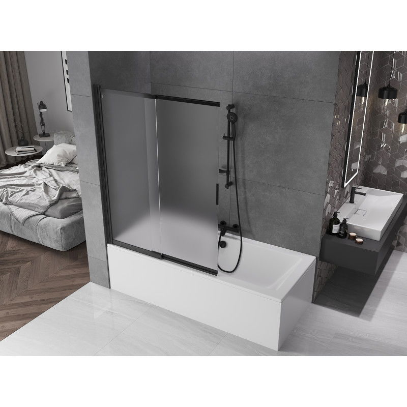 Mexen Fox paratia da vasca da bagno a 2 ante scorrevoli 120 x 150 cm, smerigliato, nero - 891-120-002-70-30