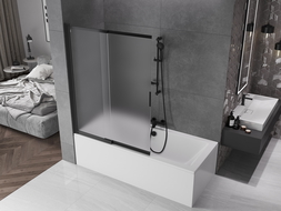Mexen Fox badwand 2-delige schuif 120 x 150 cm, matglas, zwart - 891-120-002-70-30