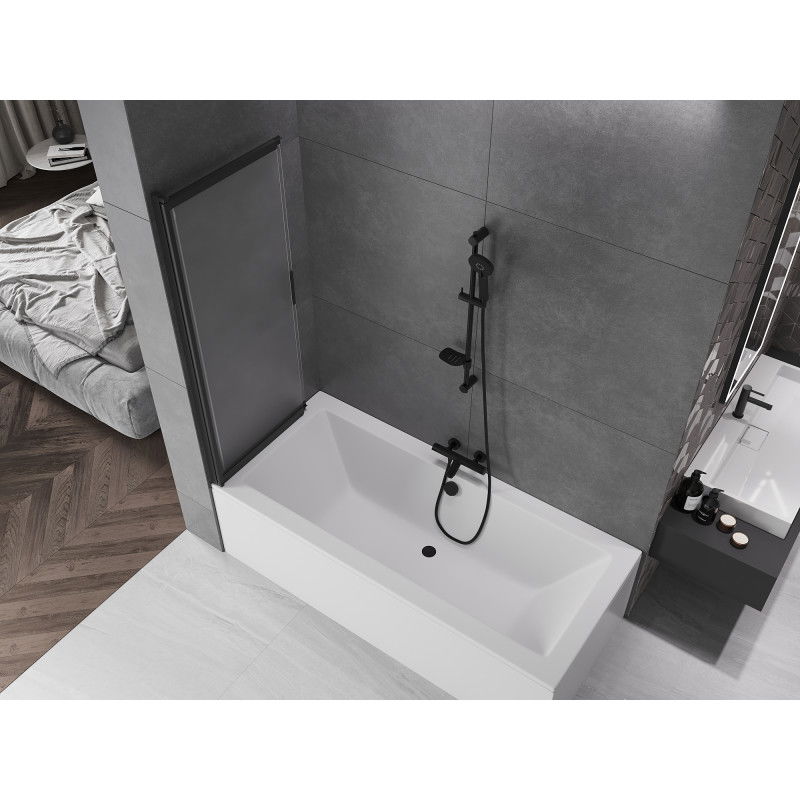 Mexen Fox badwand 2-delige schuif 120 x 150 cm, matglas, zwart - 891-120-002-70-30