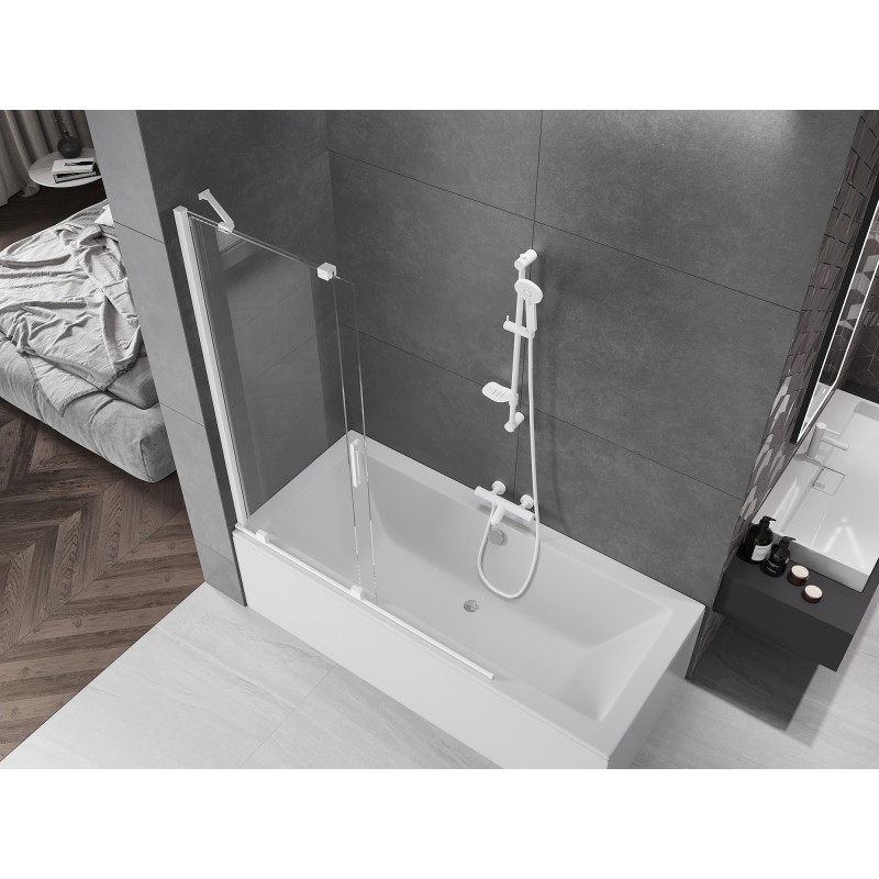 Mexen Velar 2-Panel Sliding Bathtub Screen 130 x 150 cm, Transparent, White - 896-130-000-01-20