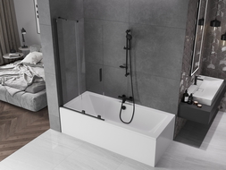 Mexen Velar Badewannenabtrennung 2-flügelig verschiebbar 90 x 150 cm, transparent, schwarz - 896-090-000-01-70
