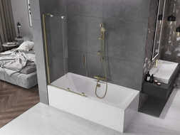 Mexen Velar 2-panel sliding bathtub screen 100 x 150 cm, transparent, brushed gold - 896-100-000-01-55