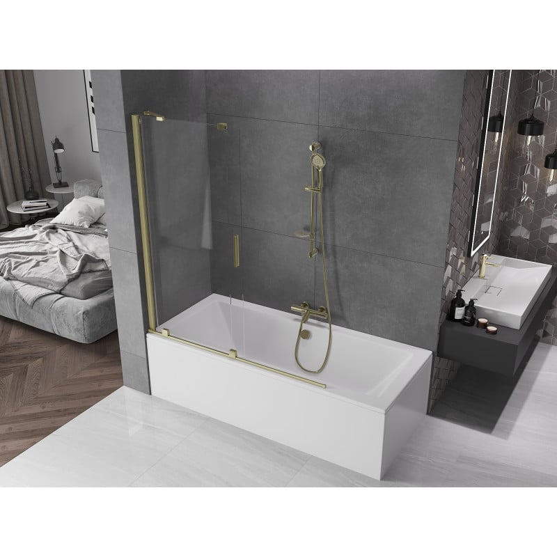 Mexen Velar 2-panel sliding bath screen 140 x 150 cm, transparent, brushed gold - 896-140-000-01-55