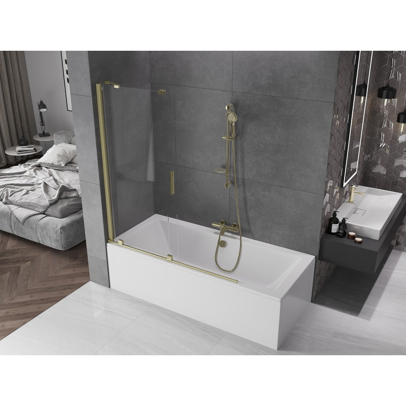 Mexen Velar 2-panel sliding bathtub screen 140 x 150 cm, transparent, brushed gold - 896-140-000-01-55