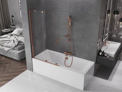 Mexen Velar Badewannenwand 2-flügelig verschiebbar 100 x 150 cm, transparent, Roségold - 896-100-000-01-60
