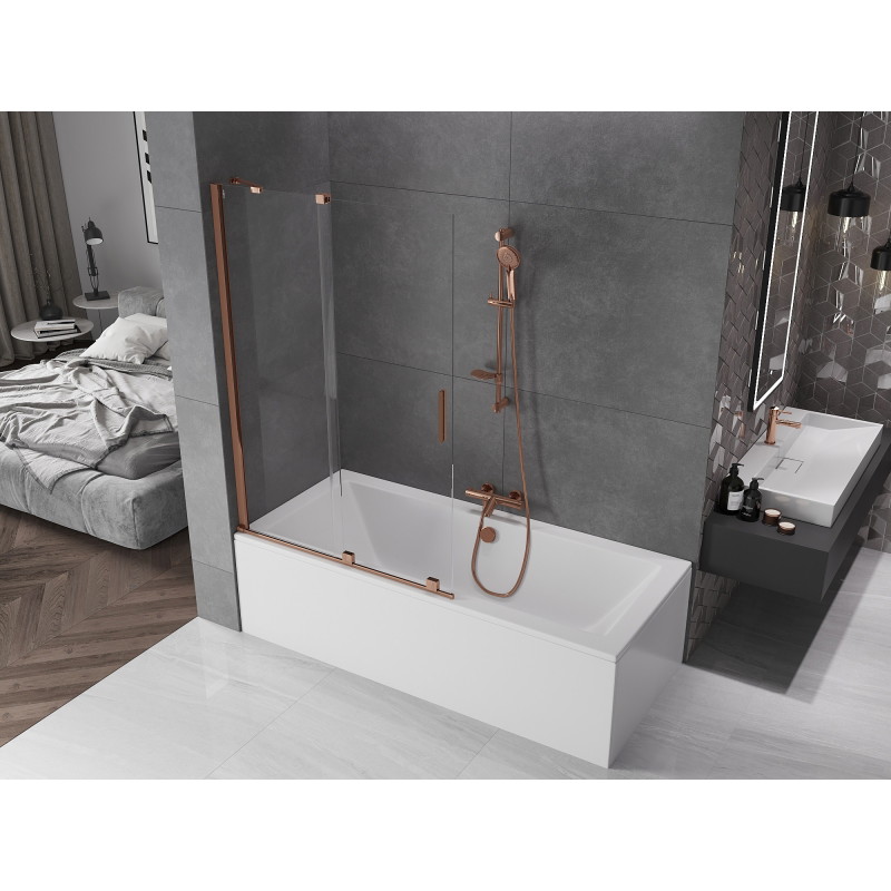 Mexen Velar mampara de bañera de 2 paneles deslizantes 110 x 150 cm, transparente, oro rosa - 896-110-000-01-60