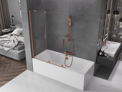 Mexen Velar Duschabtrennung für Badewanne, 2-flügelig, 120 x 150 cm, transparent, gebürstetes Kupfer - 896-120-000-01-65