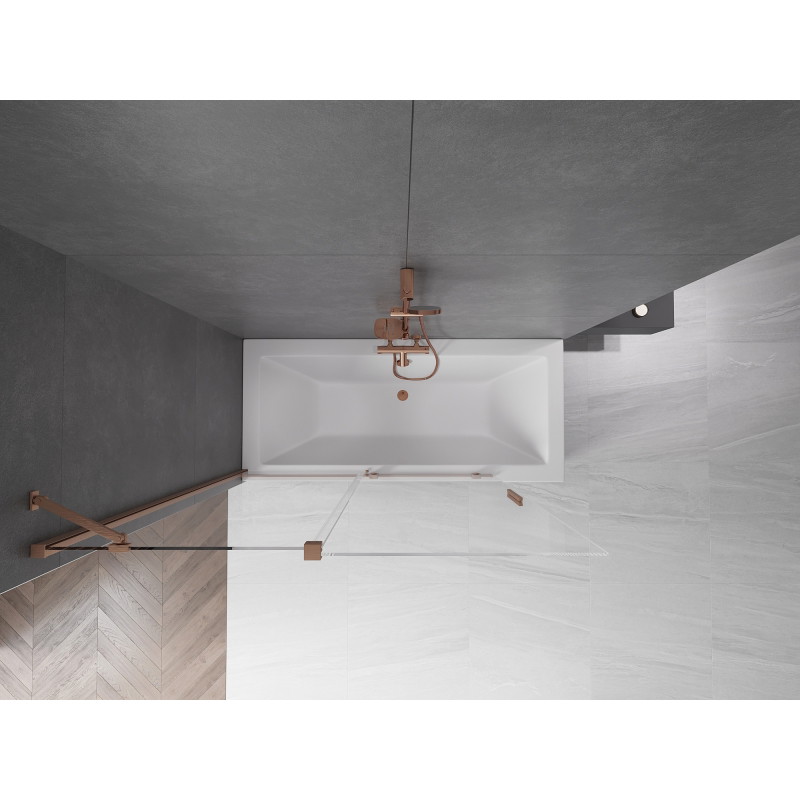 Mexen Velar 2-wing retractable bathtub screen 140 x 150 cm, transparent, brushed copper - 896-140-000-01-65