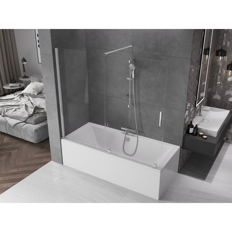 Mexen Velar paroi de baignoire à 2 volets coulissante 180 x 150 cm, transparent, chromé - 896-180-000-01-01