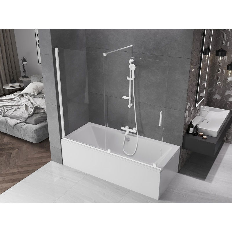 Mexen Velar Duschwand mat zwee opklappbare Deeler, 180 x 150 cm, transparent, wäiss - 896-180-000-01-20