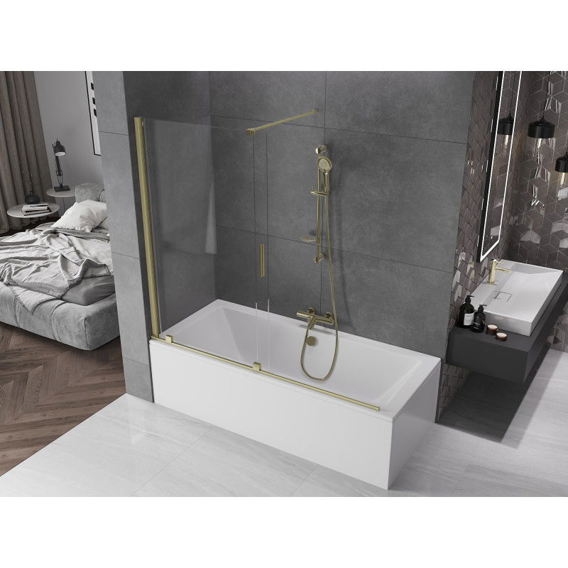 Mexen Velar 2-panel sliding bath screen 170 x 150 cm, transparent, brushed gold - 896-170-000-01-55