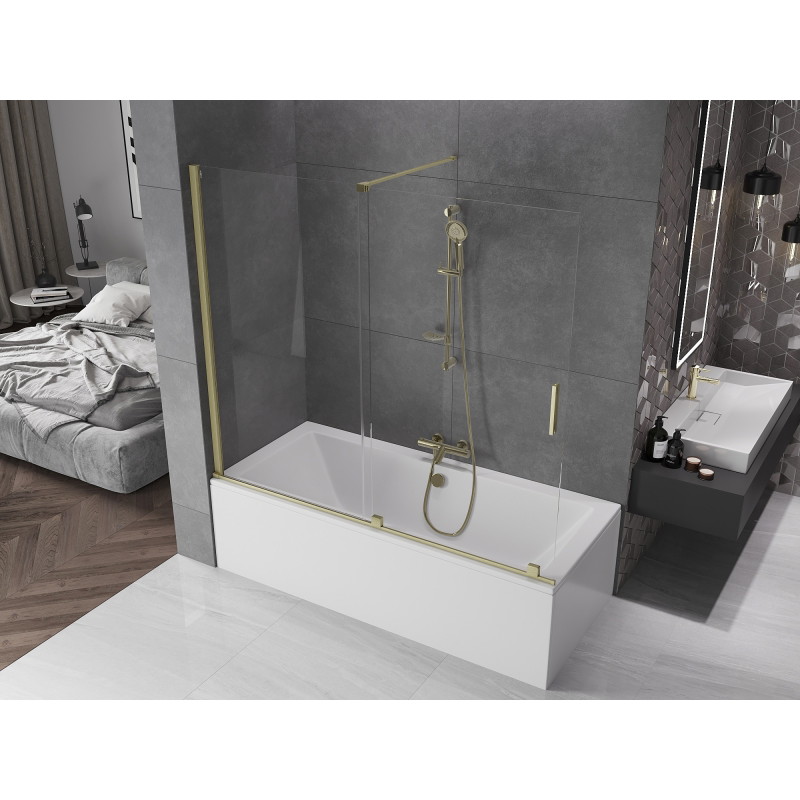 Mexen Velar 2-flügelige Schiebewand für die Badewanne 180 x 150 cm, transparent, gebürstetes Gold - 896-180-000-01-55